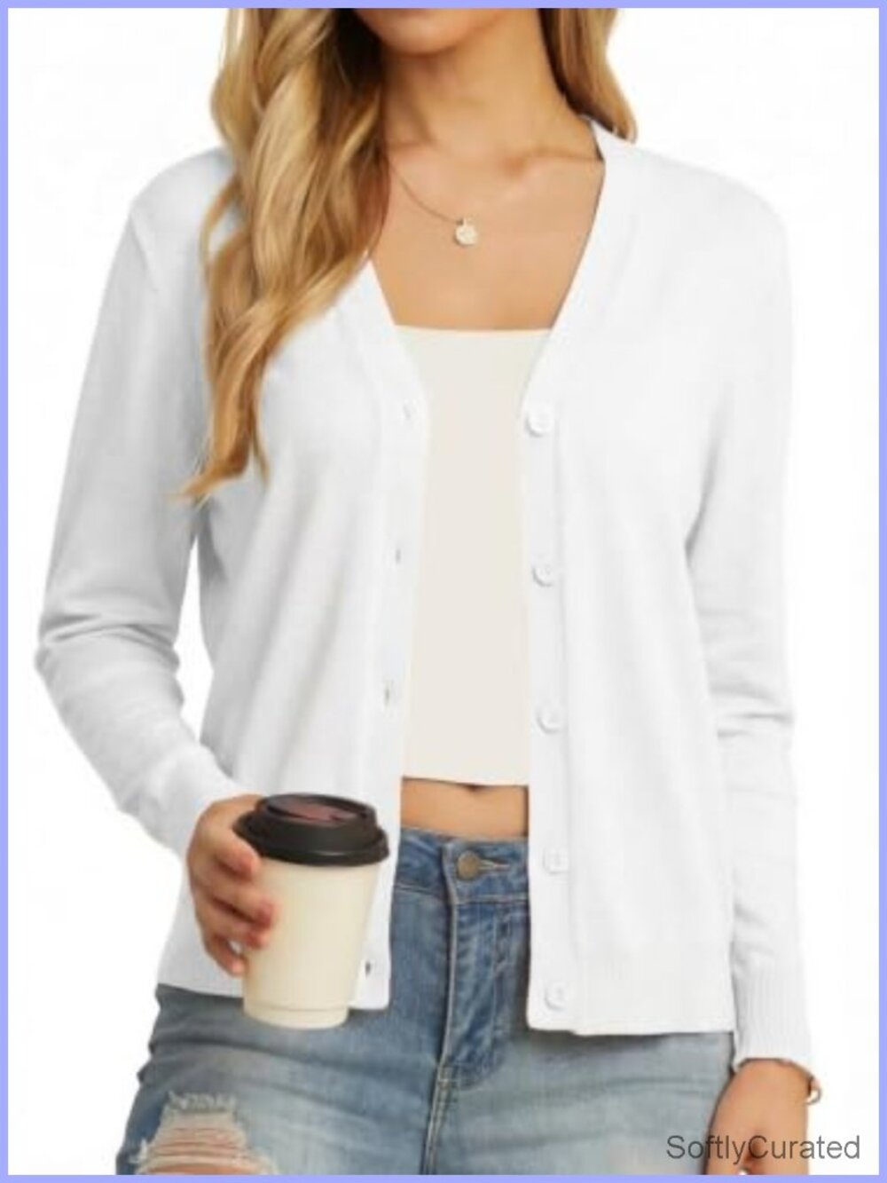Lightweight V Neck Button Front Cardigan Sweater for Women